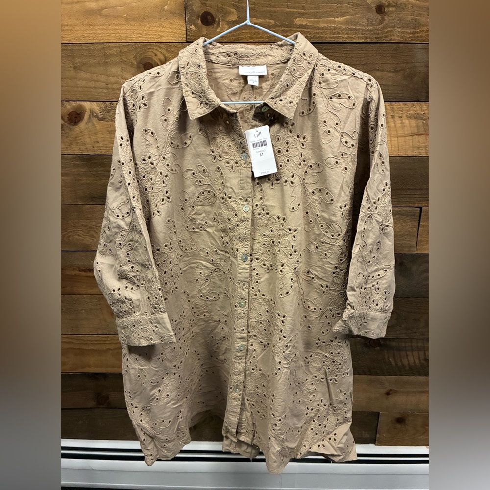 J. Jill Casual Tan Eyelet Button Down Shirt